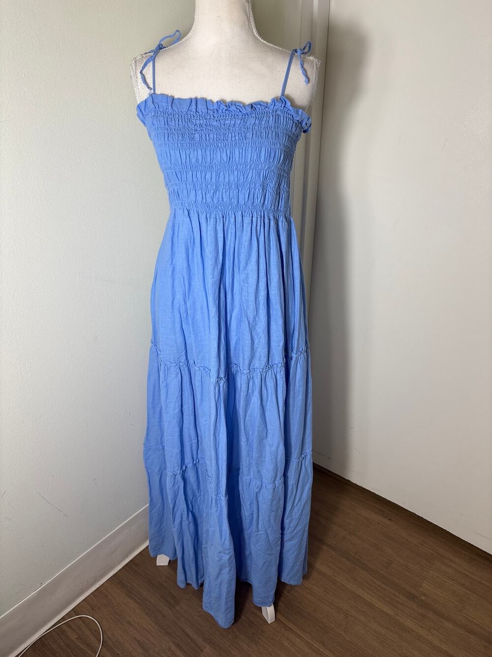MNG Blue Tie Shoulder Maxi Tee Dress Sz 6